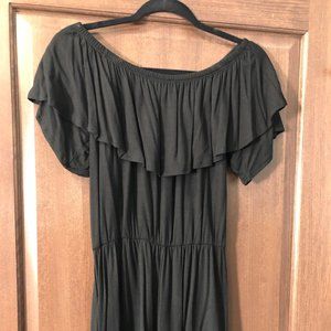 Ruffled Off The Shoulder Romper in Black